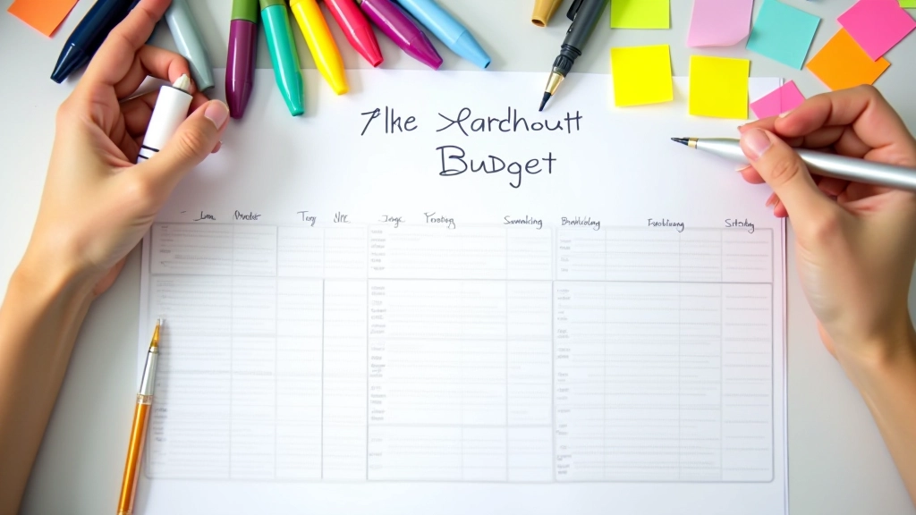 Handgeschriebenes Budget-Blatt mit farblichen Markierungen und Kategorien