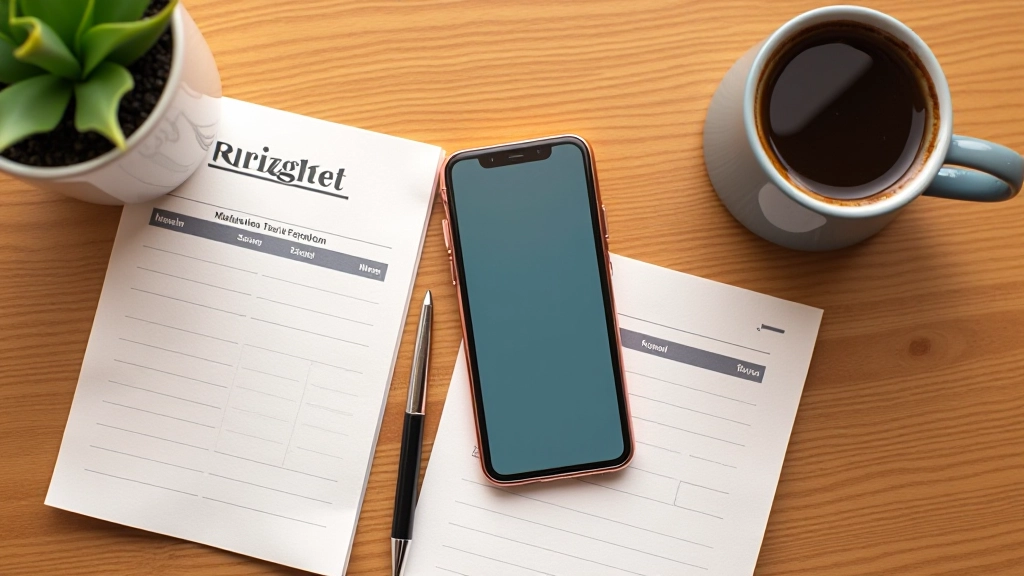 Smartphone mit Budget-Tracking-App neben handschriftlichen Notizen und Kaffeetasse